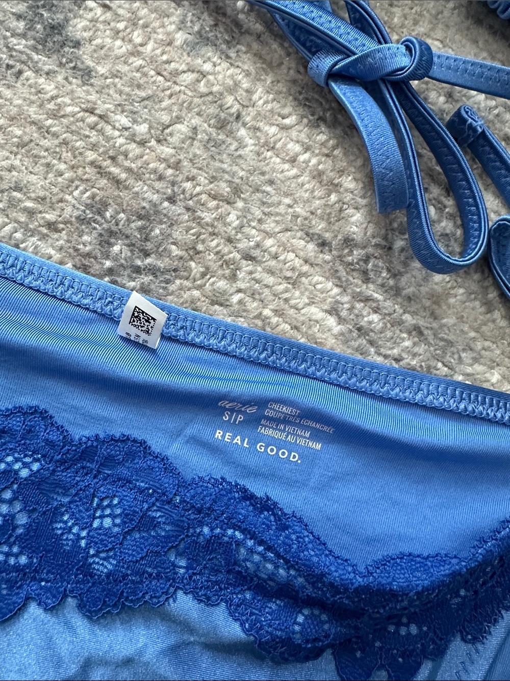 aerie Royal Blue Lace Trim Bikini Top - Picture 2 of 5